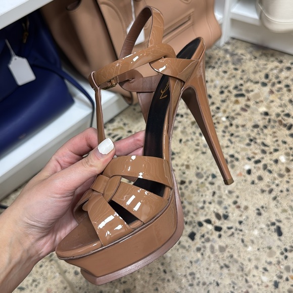 Saint Laurent Brown Patent Leather Tribute Platform Sandals - Picture 2 of 5
